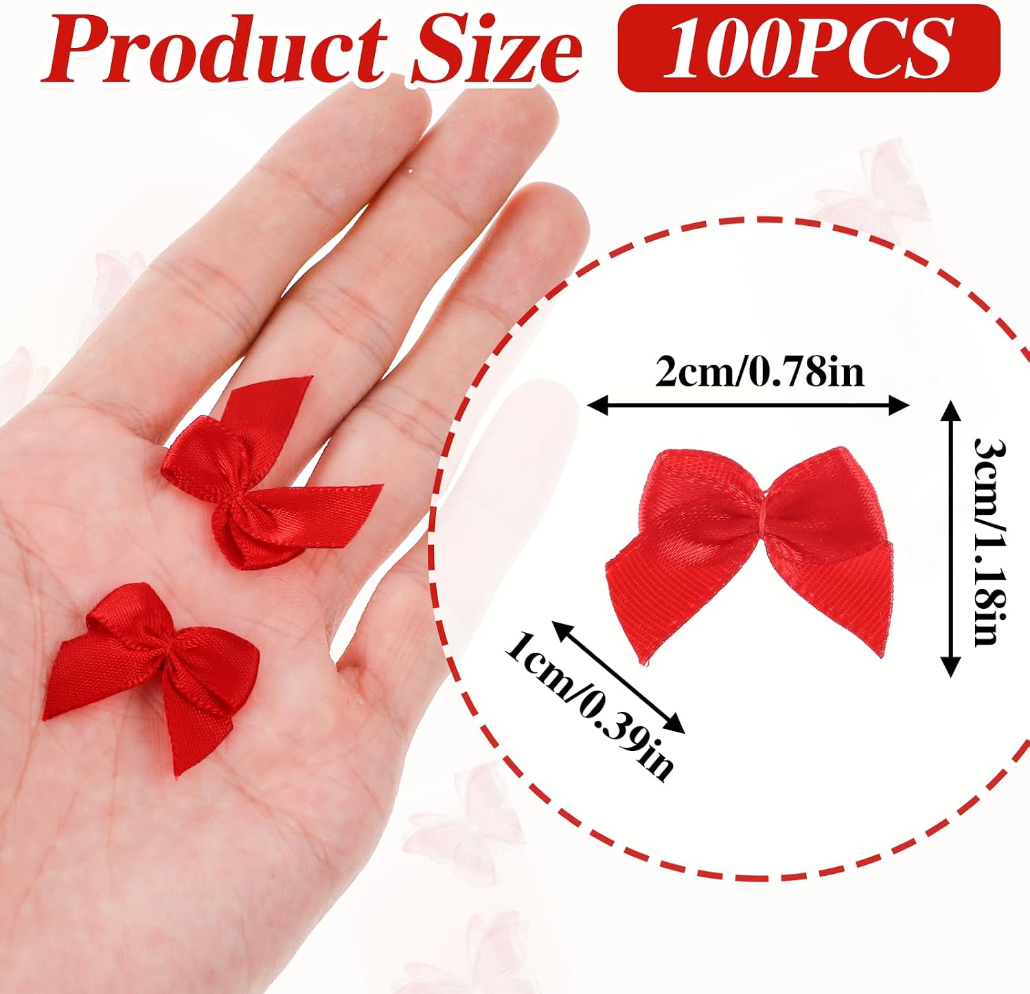 100 Pieces Small Bows for Crafts, Mini Red Satin Ribbon Bows Flowers Appliques DIY Craft Pre-Tied Wrapping Bow for Sewing Scrapbooking Wedding Gift Christmas Birthday Party Decoration(Red) image 5