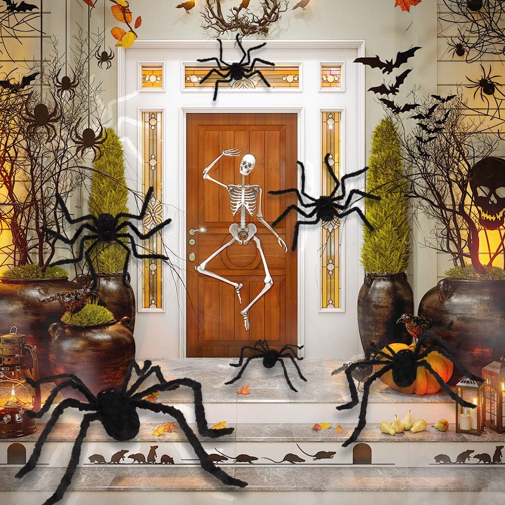 Halloween Decorations, VATOS Spider Set Large Decor Halloween Props 6 PCS Realistic Hairy Scary Creepy Fuzzy Giant Spiders Fake Party Favor House Décor for Home Web Outdoor Outside Indoor Yard Costume