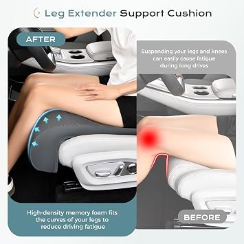 Coverado Car Seat Leg Extension Support Pad, Waterproof Leather Leg Extender Cushion for Car Seats Office Chairs, Universal Car Seat Cushions Fit for Most Vehicles (Gray)