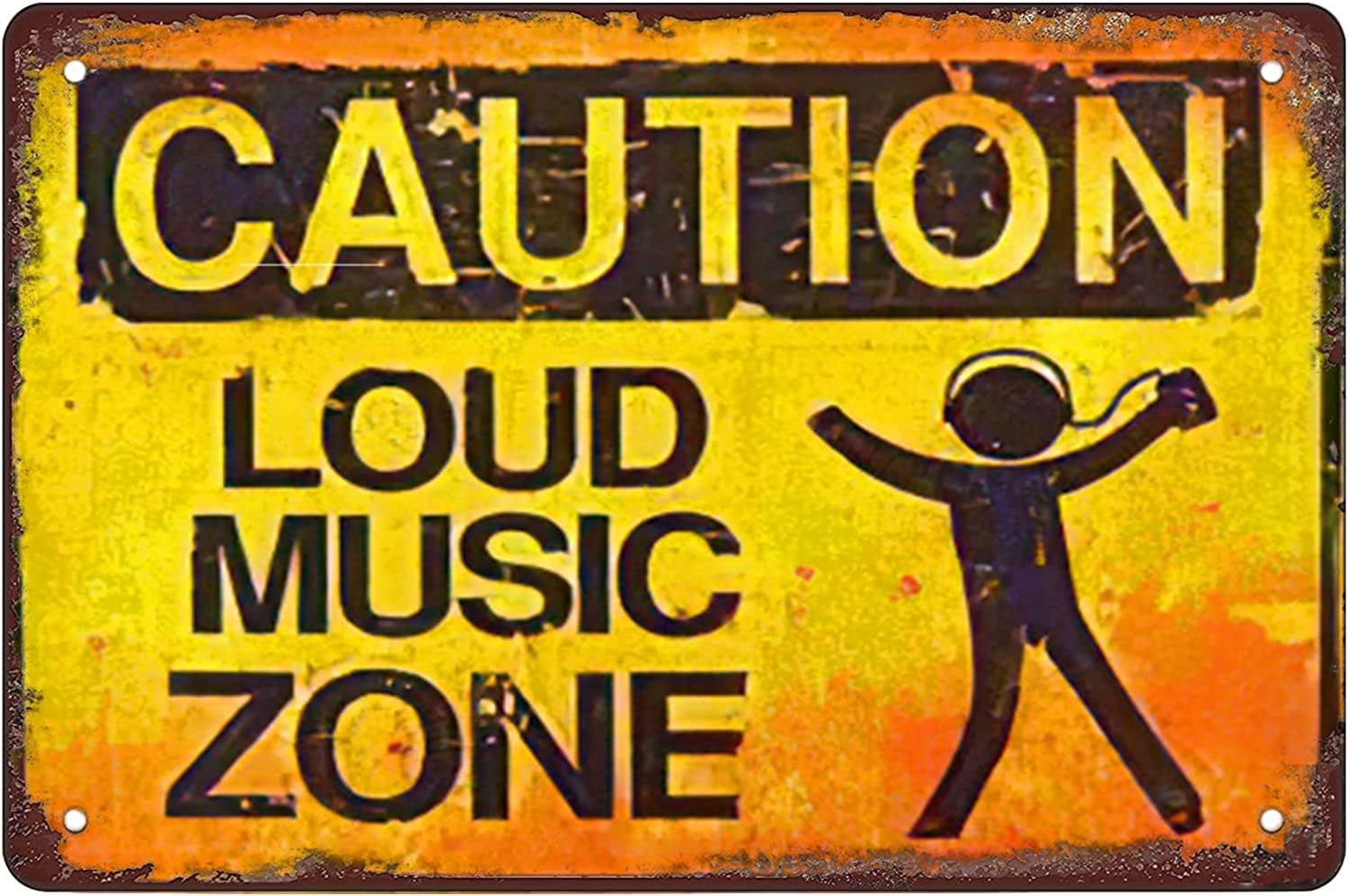 Tin Signs Retro,caution，loud music zone Funny Vintage Decor for Home Bar Room Diner Garage Kitchen christmas decorations Wall Decor, 8x12 Inch