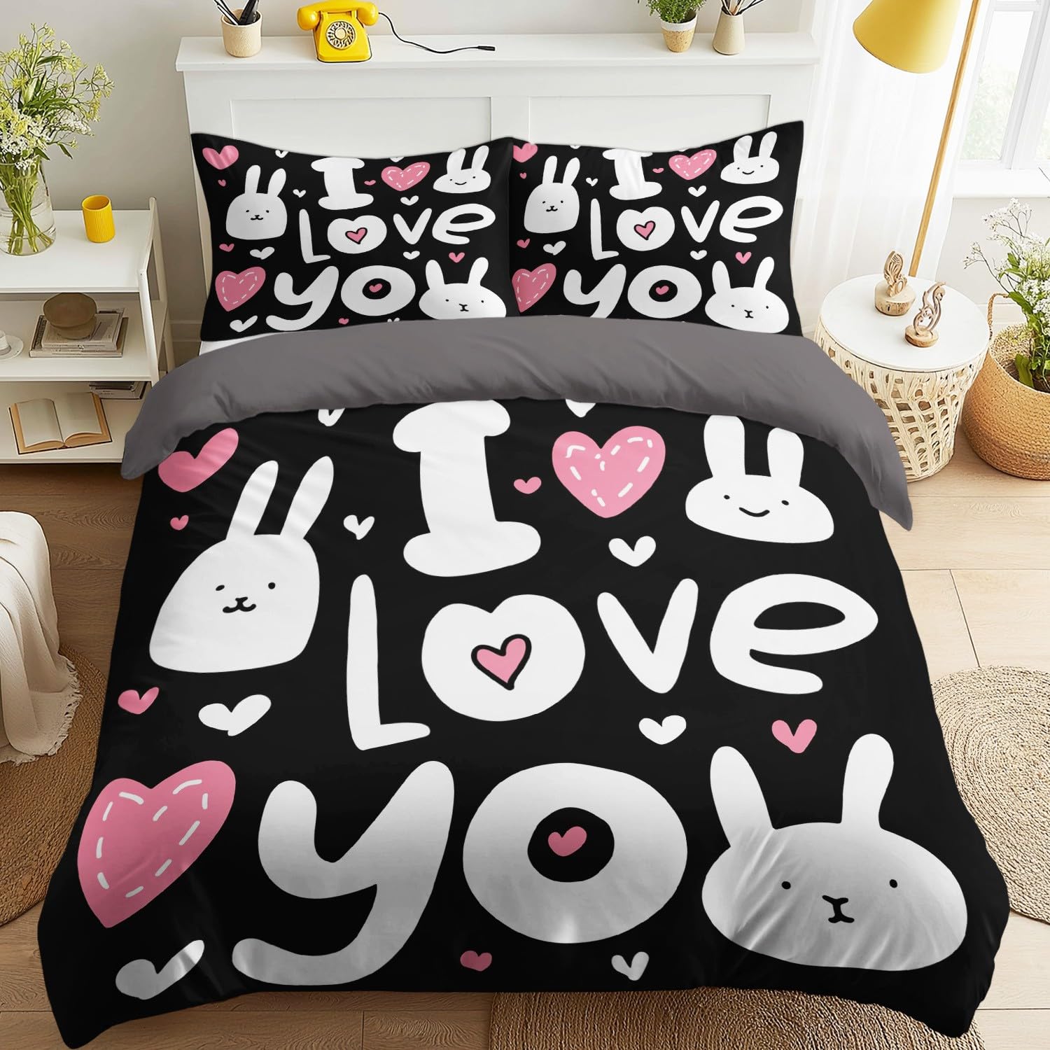 Housse de couette romantique 240 x 260 cm pour chambre cocooning