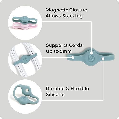 Miniatura 4 de U Brands Organizador de cables de silicona magnética, juego de 6 bridas para cables, gestión de cables, accesorios de escritorio de oficina,
