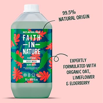 Faith In Nature Natural Aloe Vera Body Wash, Soothing Shower Gel, Vegan & Cruelty Free, No SLS or Parabens, 5L Refill Pack