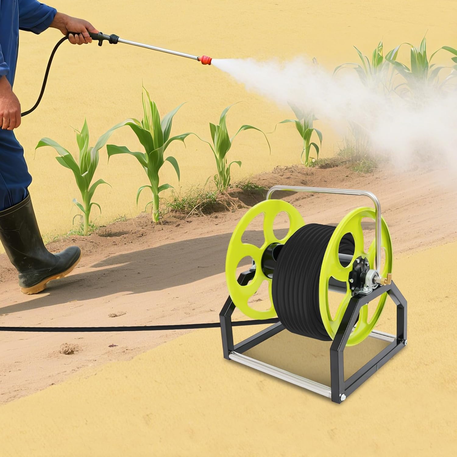 Hose Rotation Reel Garden Hose Reel Metal Hose Reel Floor-mounted 100m/328.1ft