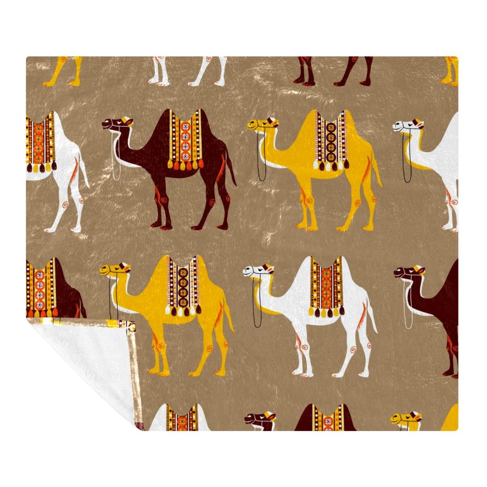 Couverture douce lit et canapé : plaid polaire microfibre léger 150x200 cm chameaux égyptiens