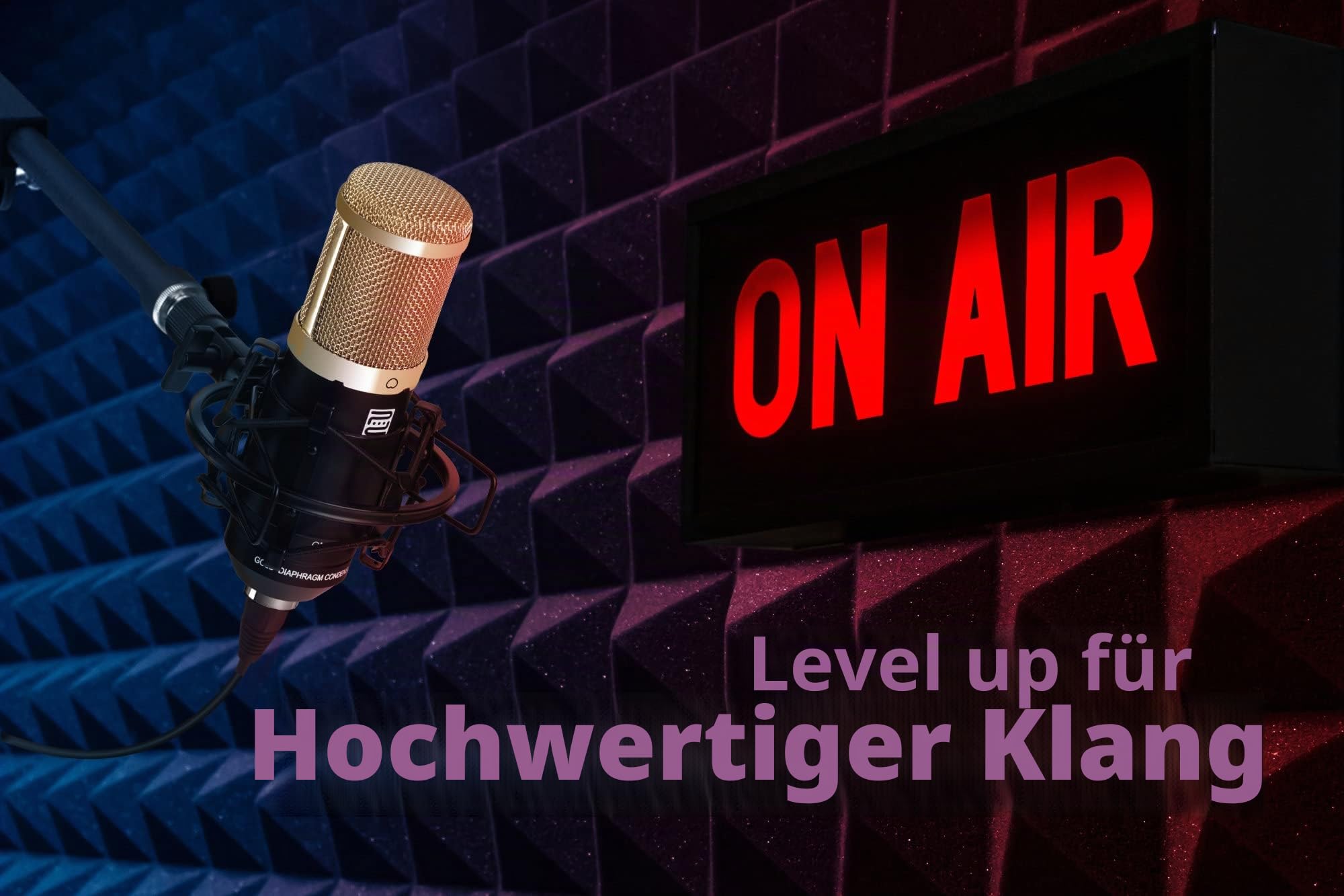 Pronomic CM-100BG Studio Großmembranmikrofon XLR-Kondensatormikrofon (mit Mikrofonspinne, Etui, Windschutz, Reduziergewinde) schwarz | Goldbedampfte 34 mm Membran, Richtcharakteristik: ausgeprägte Niere, Frequenzbereich: 20 Hz - 20 kHz, 5 % THD, XLR-Ansch