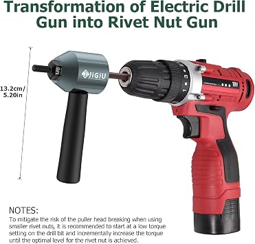 Cordless Rivet Nut Drill Adapter Kit with 5 Mandrels & 40 Nuts | Easy to Install Electric Rivet Gun Adapter Nut Gun Adapter Electric Nut Gun Adapter for Mechanical Automobile Maintenance