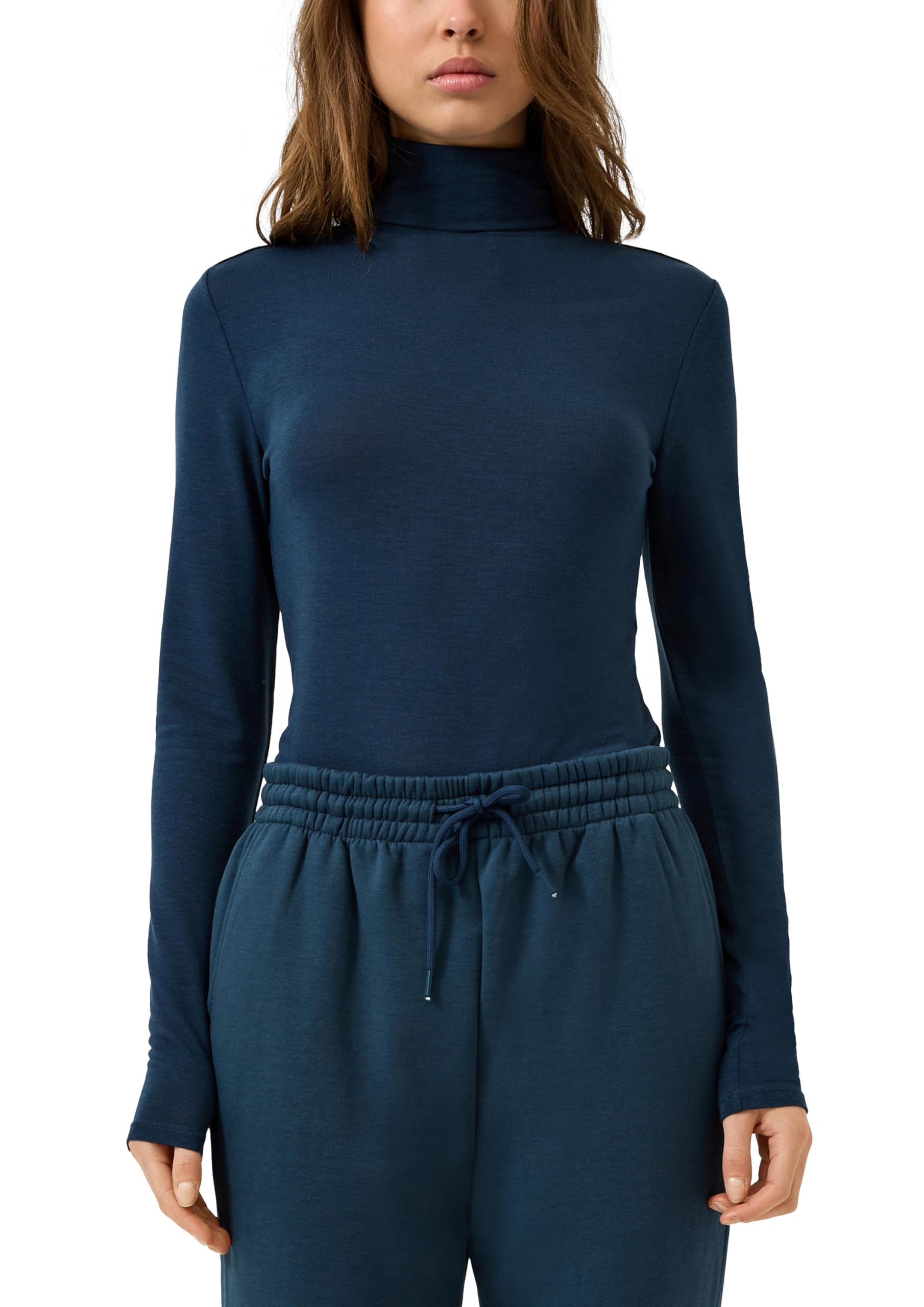 QS Damen Leicht Transparentes Rollkragenshirt Langarmshirt mit Rollkragen