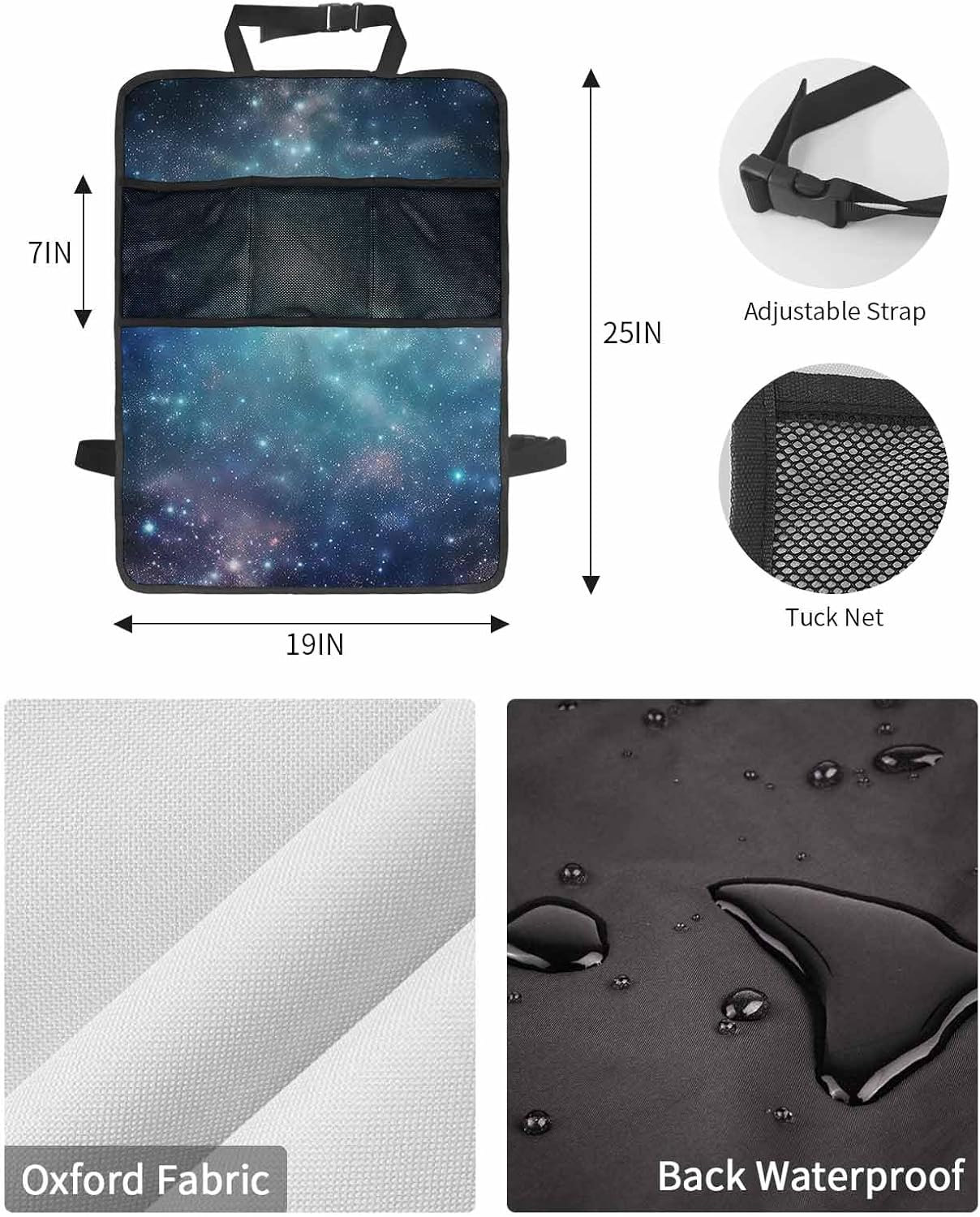 T&H XHome Car Seat Protector, 2 Pack Kick Mats with Organizer - 3 Pocket Storage, Abstract Galaxy Beautiful Starry Sky Back Seat Cover for Kids Universal Fit Automotive Interior Protectors