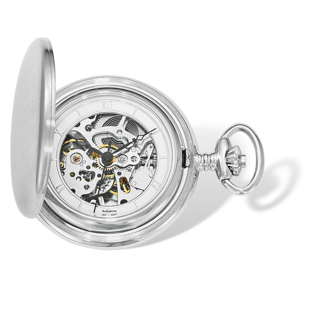 Swingtime Engravable Chrome Brass Wind Up Mechanical Mens Pocket Watch