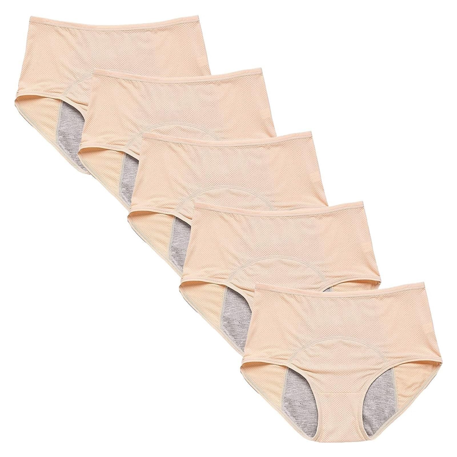Damen-Slip, hohe Taille, auslaufsicher, Menstruationsslip, weiche Unterwäsche, Übergröße, Unterhose, physiologische Hose, 5er-Pack Haut, XXL