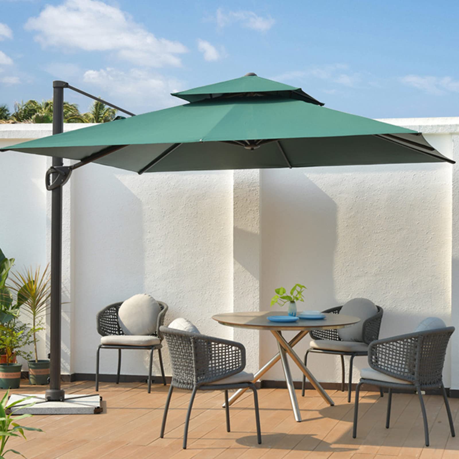 WDSOPK Outdoor Table Umbrella,Patio Umbrella With 8 Sturdy Ribs, Tilt And Crank Market Umbrellas For Garden, Deck, Backyard And Pool,Darkgreen-3 * 3m