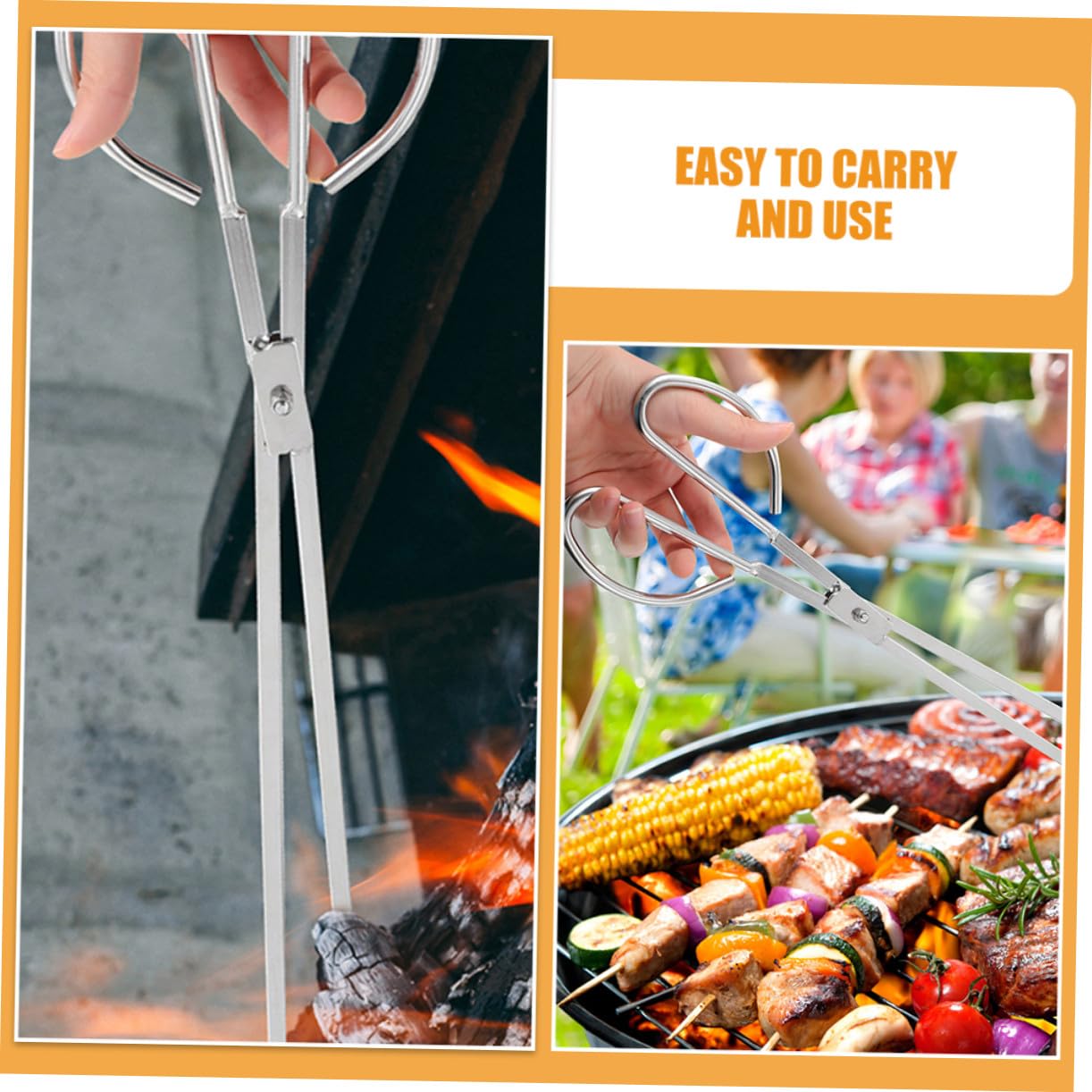 Pinza per Carbonella in Acciaio Inox con Denti Resistente e Versatile per Barbecue Falò e Campeggio per Maneggiare e Rifiuti Allaperto