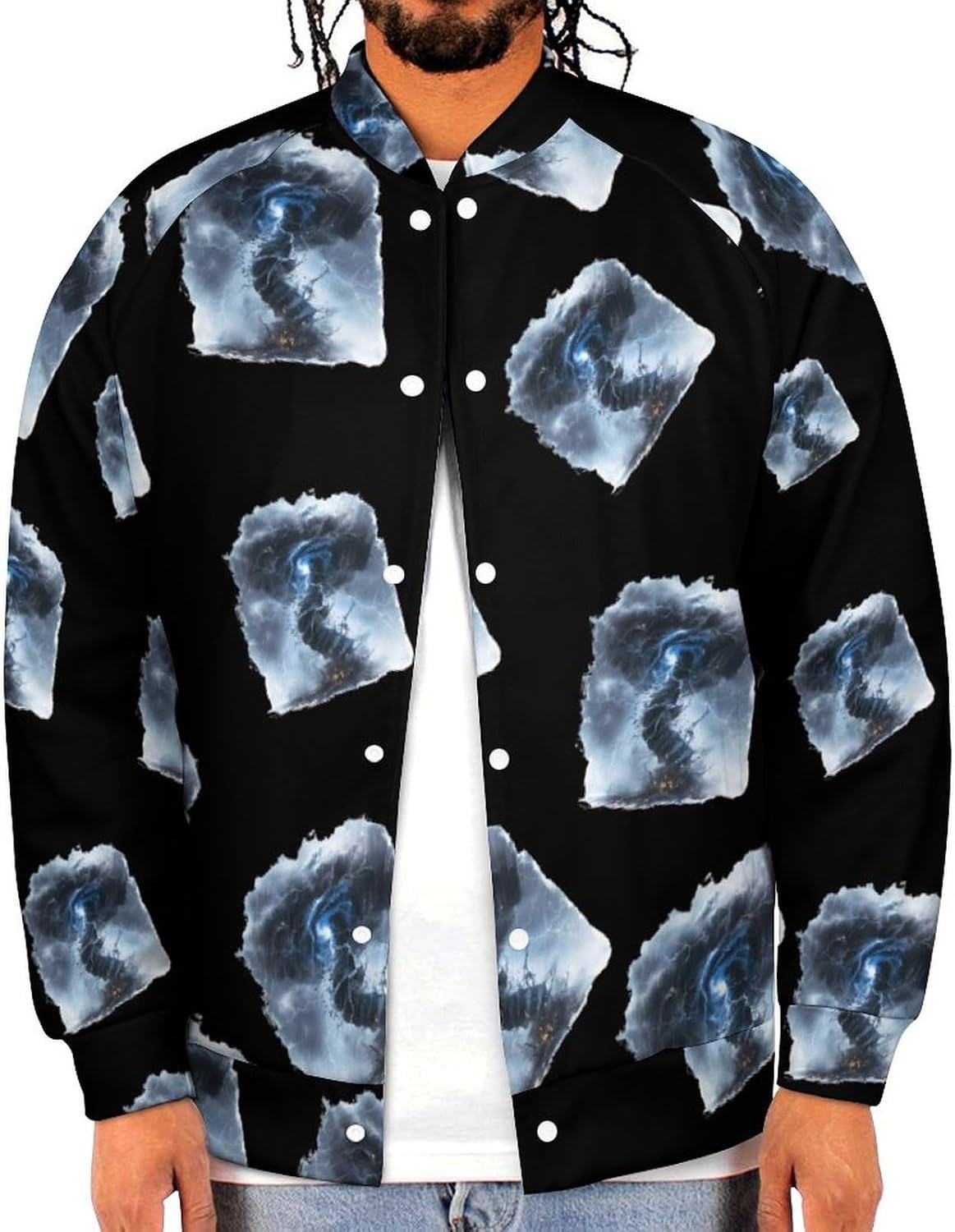 Tornado Novelty Men's Baseball Jackets Causal Sweatshirt Button Top Long Sleeve Coat