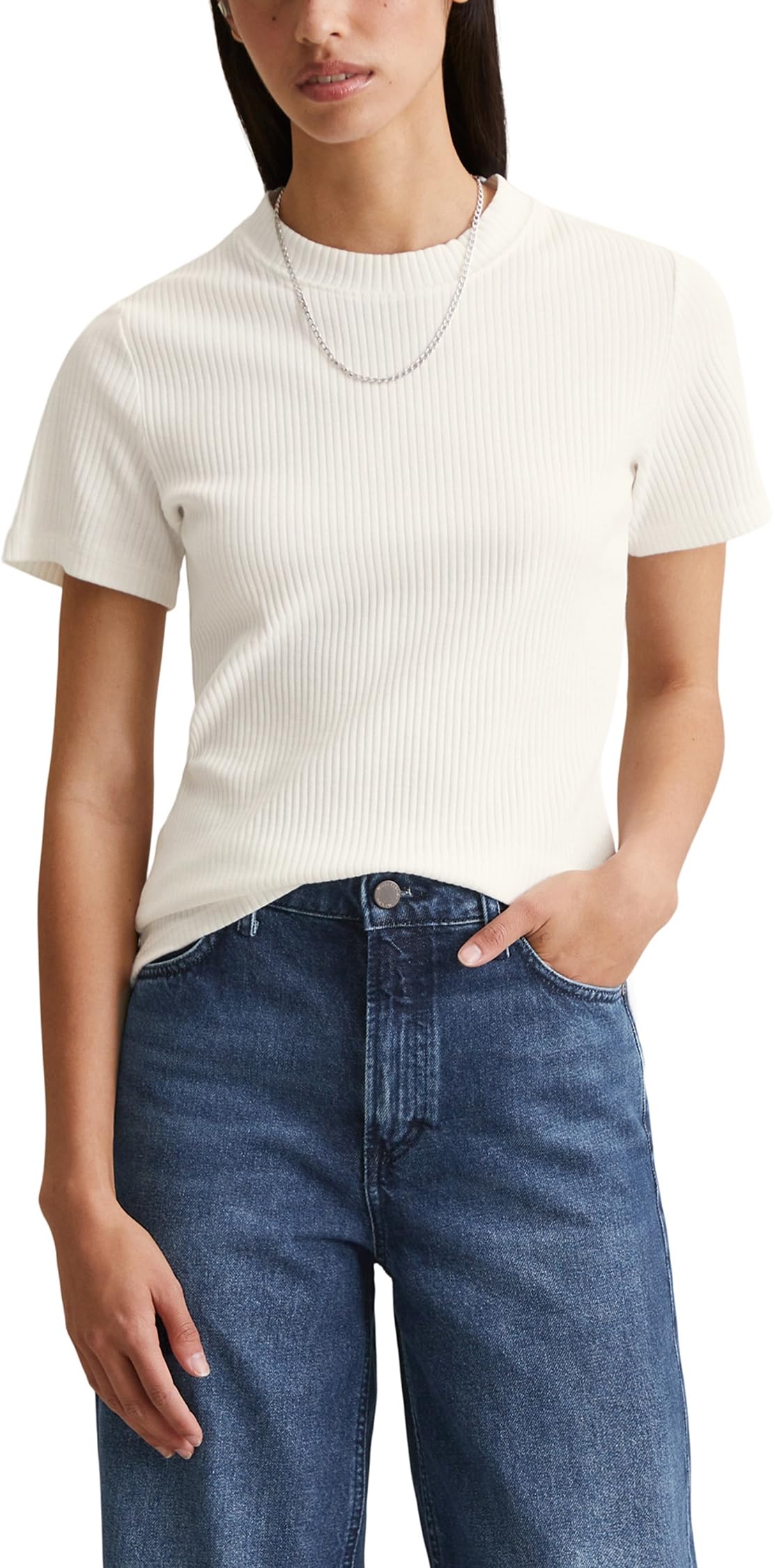 Marc O'Polo Denim Damen T-Shirt mit Stretch-Anteil Slim Fit