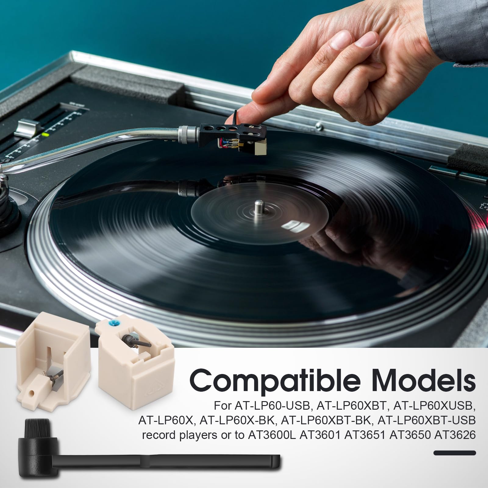 ATN3600L ATN3600L Agujas de tocadiscos con cepillo de limpieza, aguja de repuesto compatible con tocadiscos AT-LP60X, AT-LP60XBT, AT-LP60XBT-USB