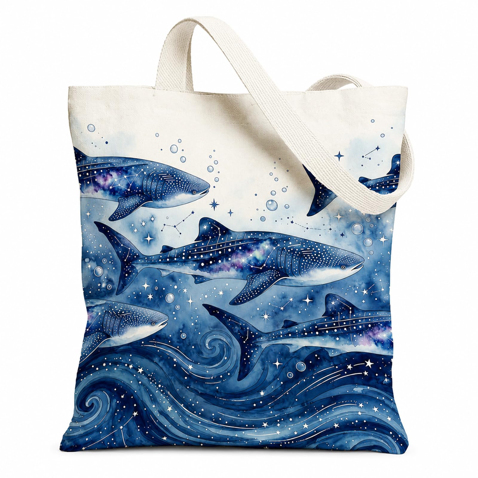 Velvahue Shark Canvas Tote Bag, Shark Gifts for Shark Lovers Women Girls