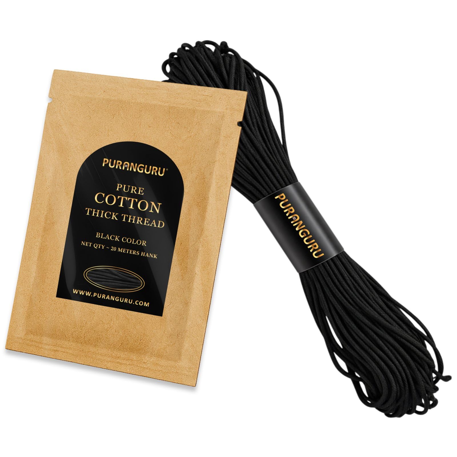 Pure Cotton Black Thread | 2mm Thick | 20 Meter Hank | Nazar Battu Kala Dhaga Kalava Raksha Sutra | Evil Eye Protection String for Pendants Amulets Anklets Necklace Wrist Bracelet Neck Ankle