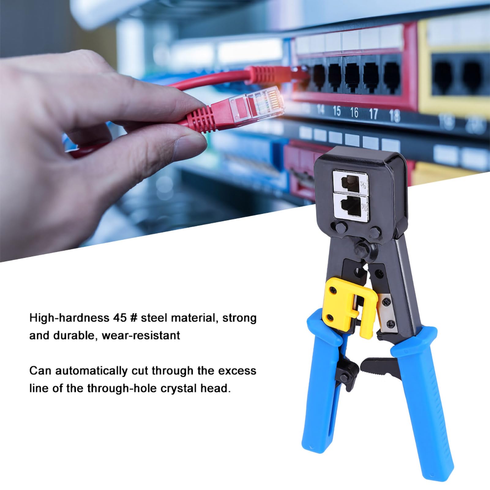 Crimpatrice per cavi di rete multifunzionale, spelafili e pinza a crimpare per connettori RJ45 e RJ11 a 4P, 6P, 8P con impugnatura ergonomica antiscivolo