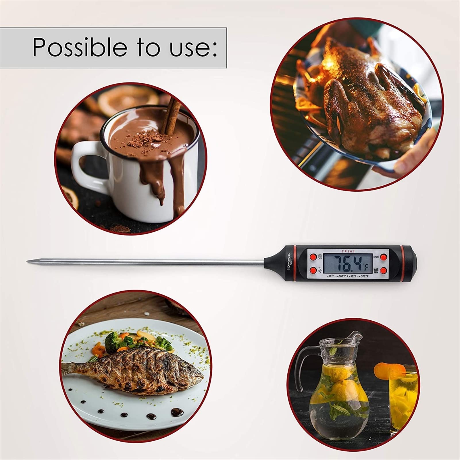 XMING Barbacoa Termómetros Termómetros de Carne I Termómetro para Alimentos Termómetro de cocción Terminación Digital Temperatura Lectura instantánea (Color : White Double Pack)