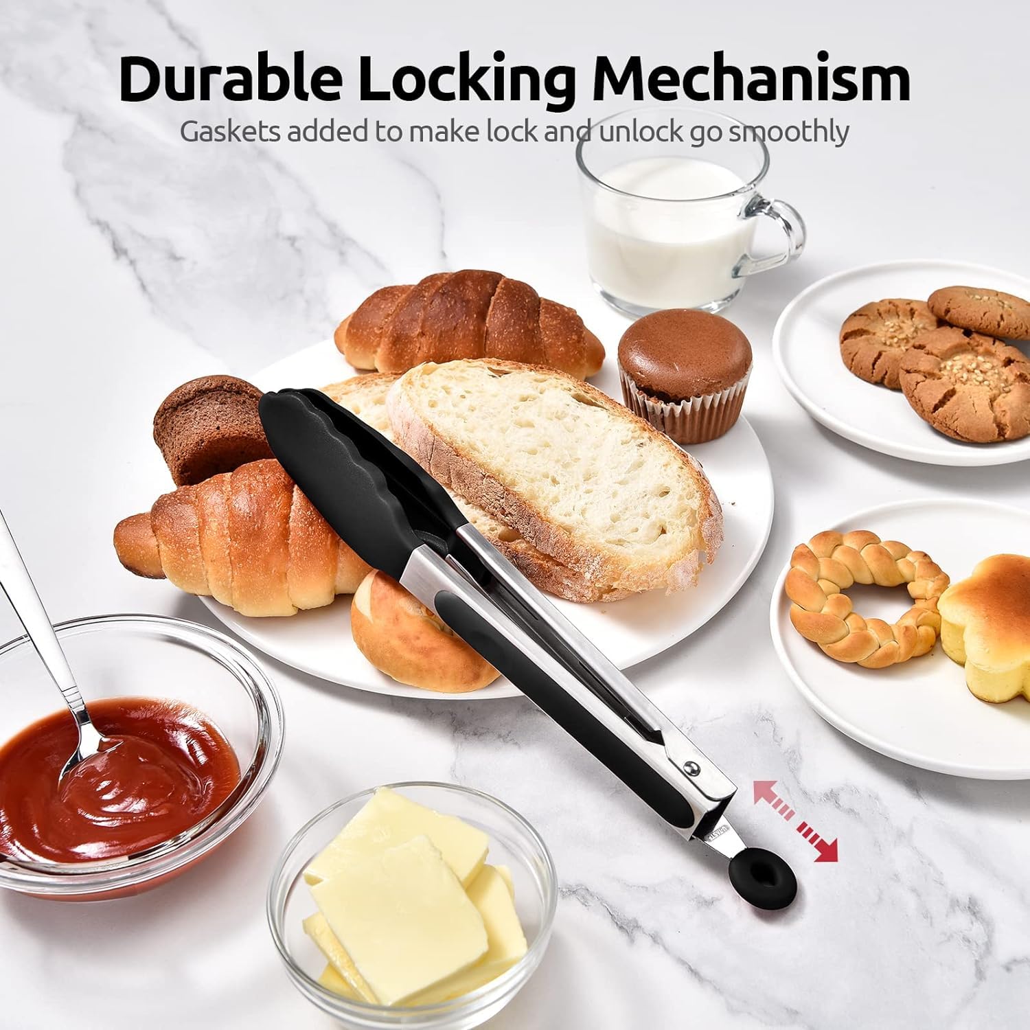 Baker Home Siyah Silikon Uçlu Mutfak Maşası - 23 cm, Asma kilit sistemli paslanmaz çelik sap, Kolay Kavrama, Mangal, Salata, Makarna, Barbekü, Kamp için Uygun
