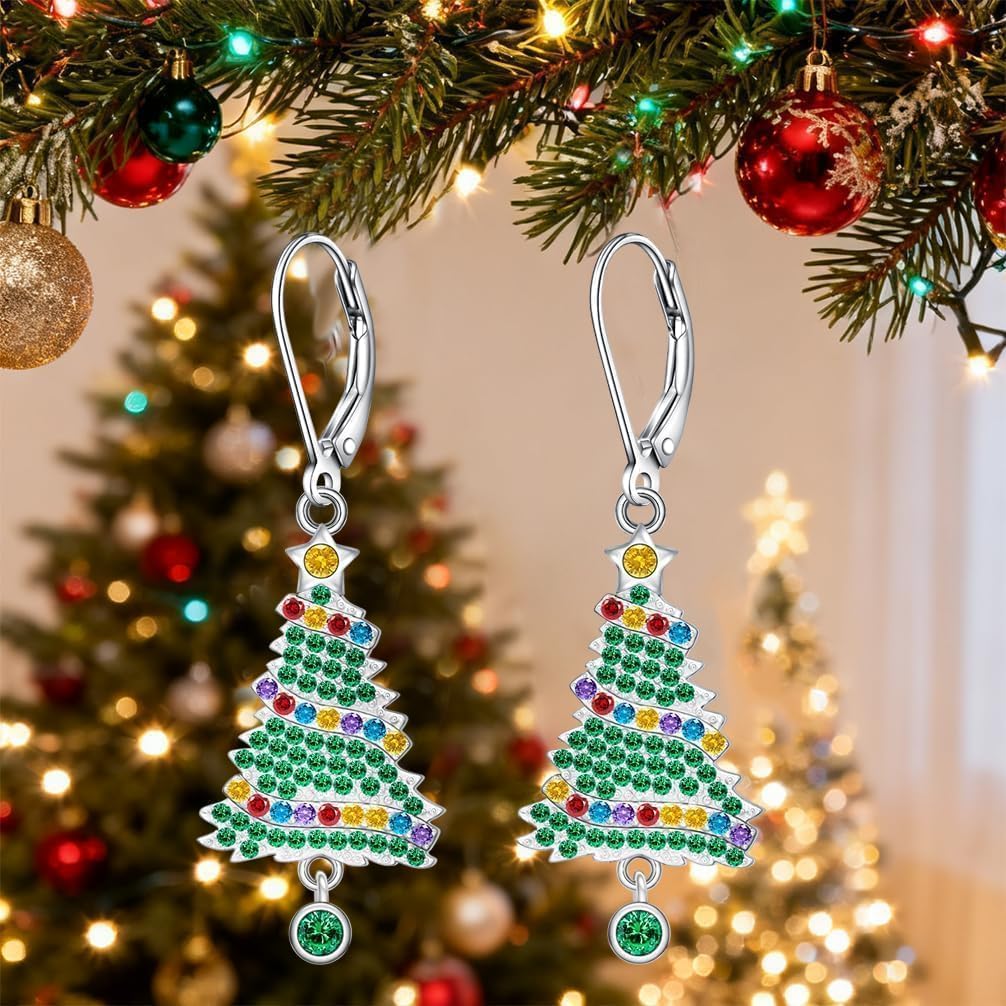 Christmas Tree Earrings for Women Sterling Silver Holiday Christmas Earrings Jewelry Gifts for Women - Image 8