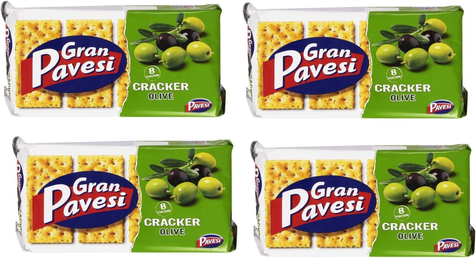 Gran Pavesi: " I Craker Olive" Cracker with Olive - 250g pack of 4 [ Italian Import ]