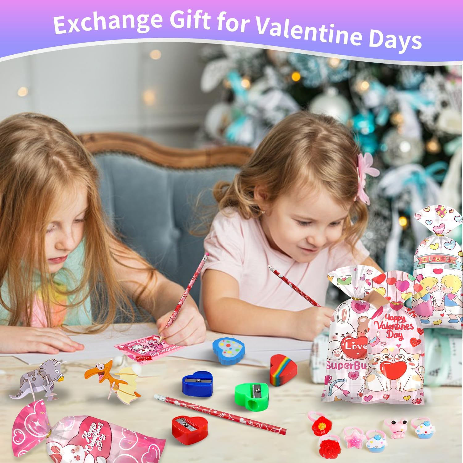 497PCS Valentines Day Gifts for Kids, 36 Pack Valentines Day Party Favor with Cards Pencils Stickers Erasers Stampers Classroom Prize School Exchange Boys Girls Party Favors