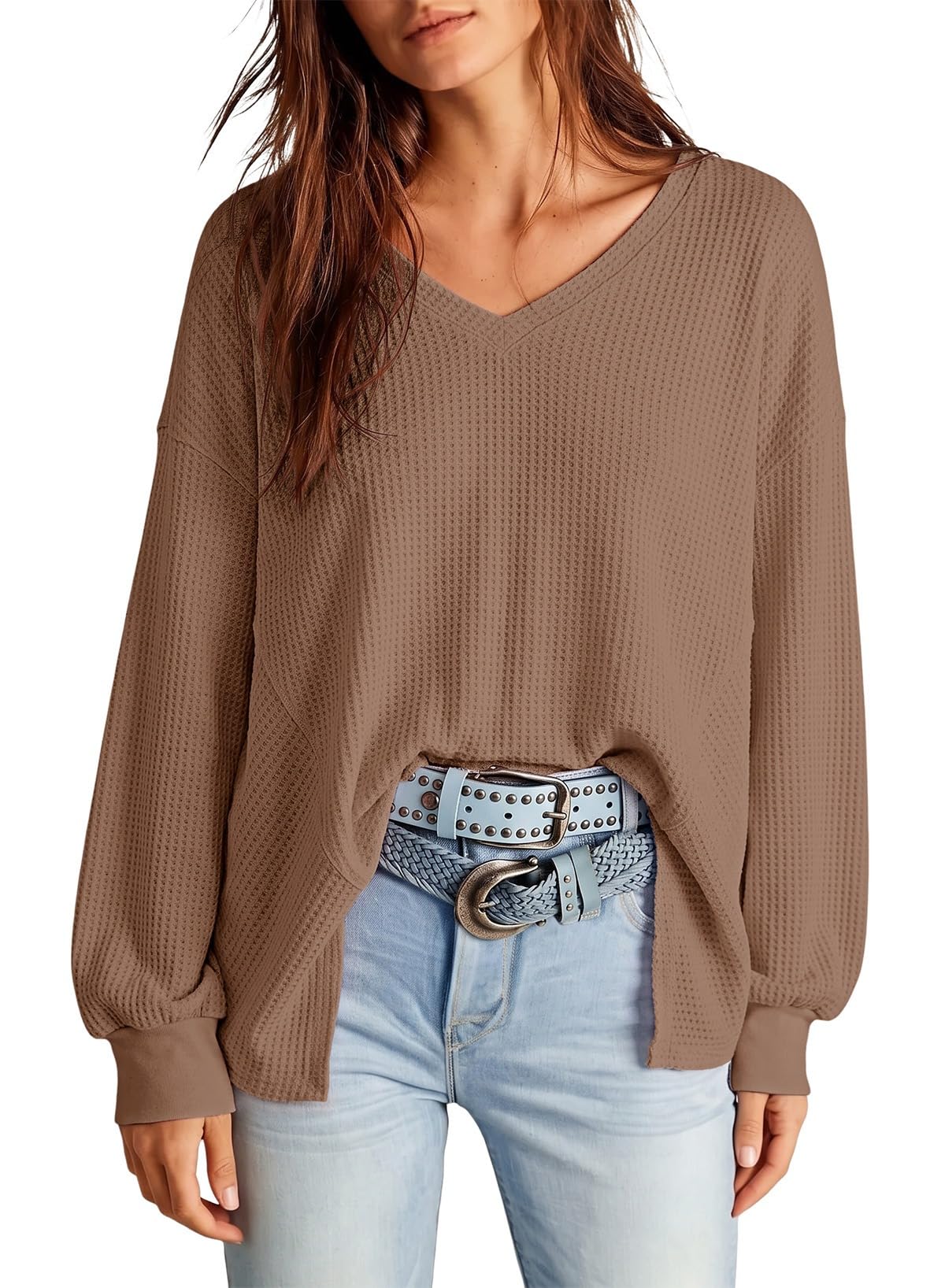 Dokotoo Womens Waffle Knit Tops Trendy Fashion 2026 Oversized T Shirts