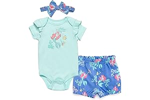 Disney Princess Baby Girl Bodysuit, Bubble Shorts, and Headband 3-Piece Outfit Set