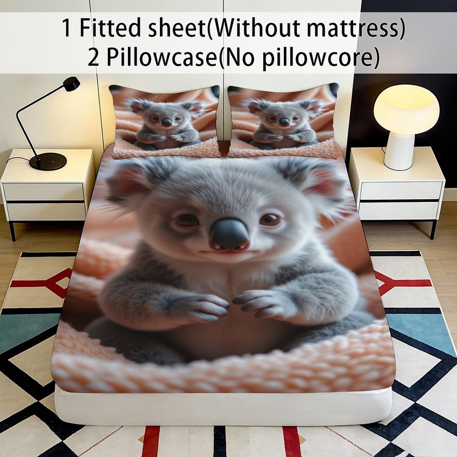 Lenzuolo con stampa 3D Koala, in microfibra, antiscivolo, decorazione per la casa | superficie morbida, coprimaterasso, facile da pulire, utilizzabile tutto l'anno, traspirante, lavabile, 160 x 200 x 25 cm