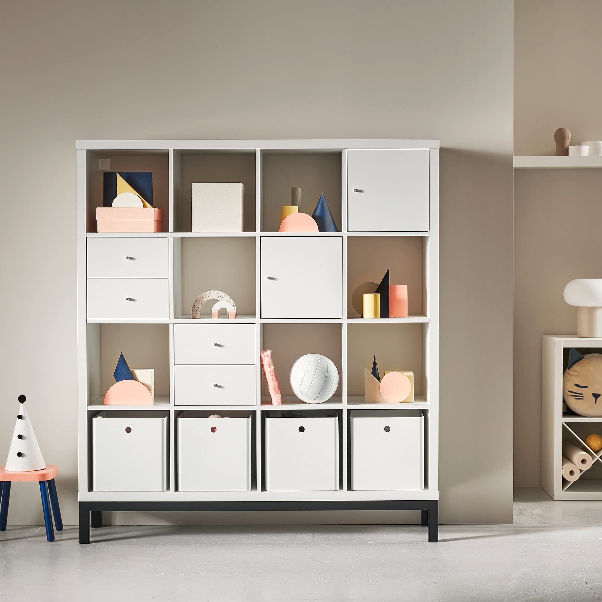 IKEA Estantería Kallax con bastidor inferior, 147 x 164 cm, blanco/negro