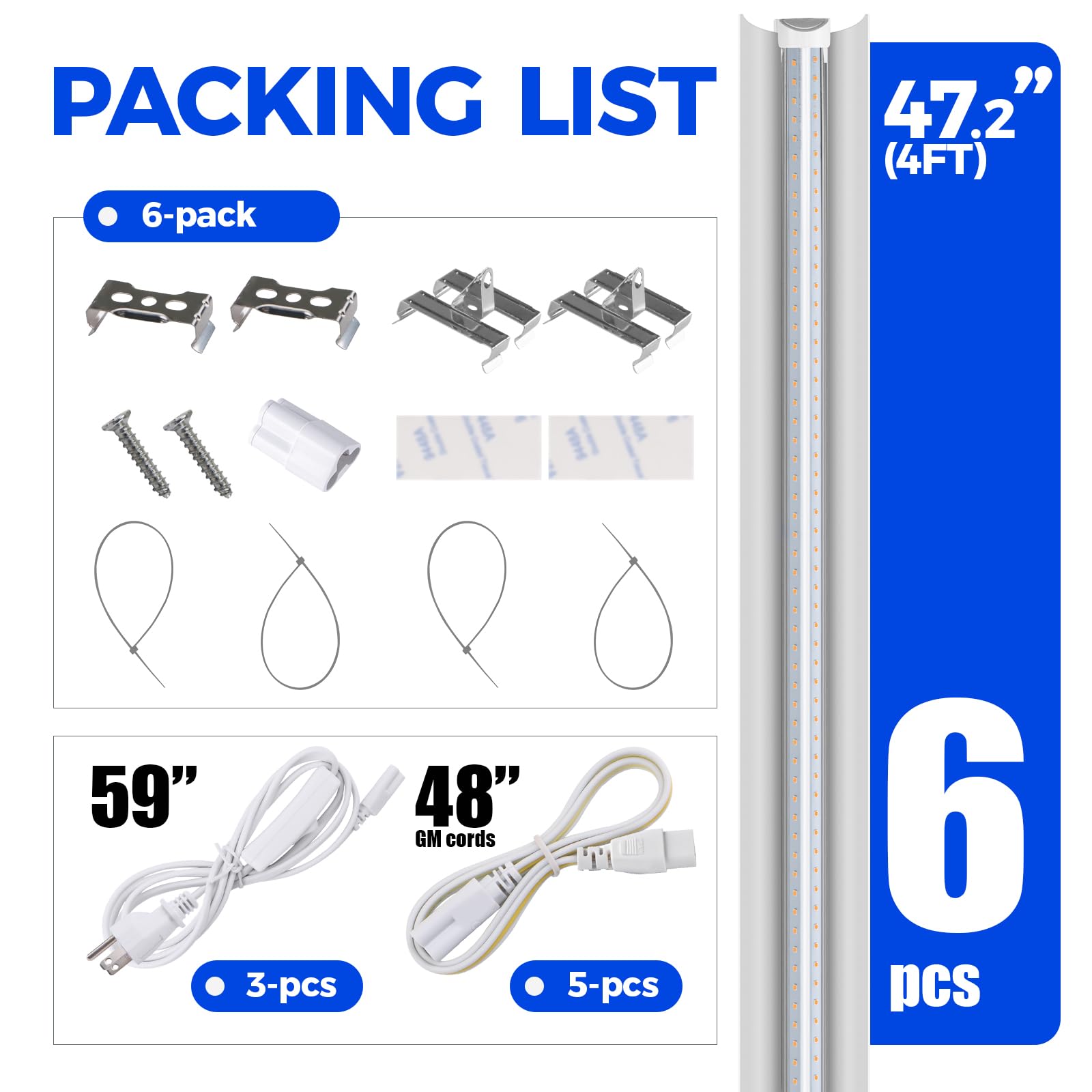 barrina plant grow light 252w6 x 42w 1400w equivalent full spectrum led grow light strips t8 integrated growing lamp fixture grow shop light with onoff switch 6-pack