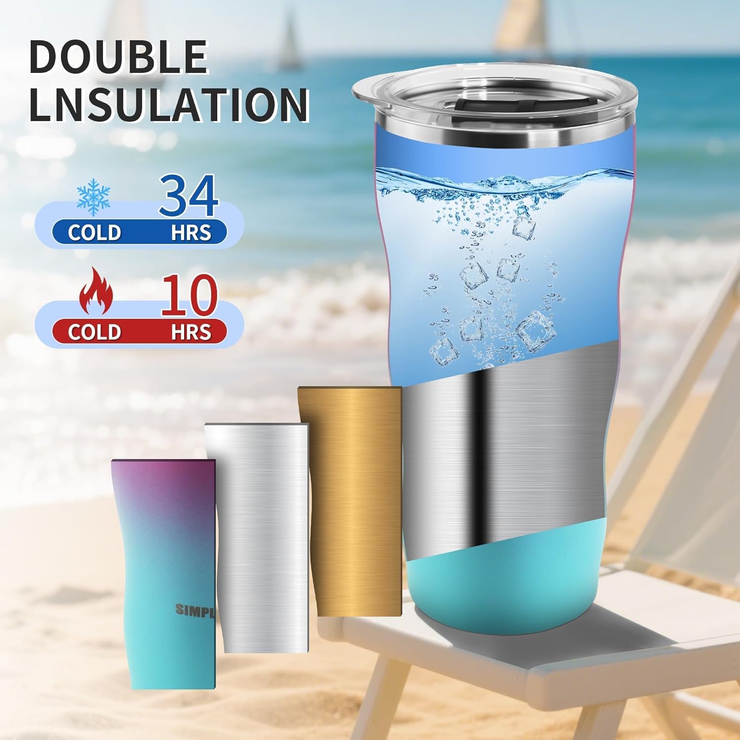 20Oz Insulated Tumbler With Straw And Lid, Stainless Steel Coffee Cup, Double Wall Vacuum Travel Mug,Spill proof Iced Coffee Tumbler, Beach tumbler, Green Red Tumbler - Image 9