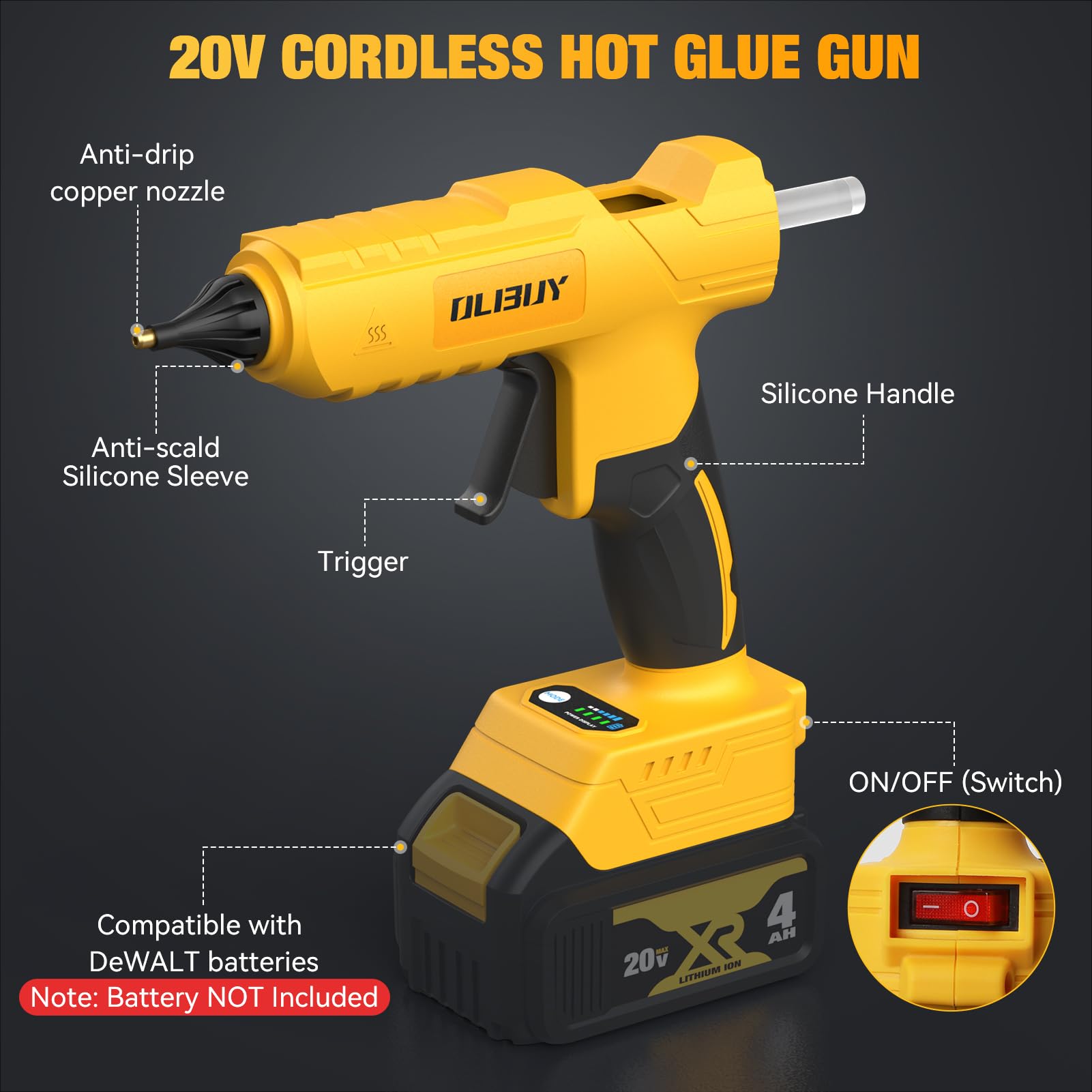 Pistola de pegamento caliente para batería DW de 20 V, solo herramienta