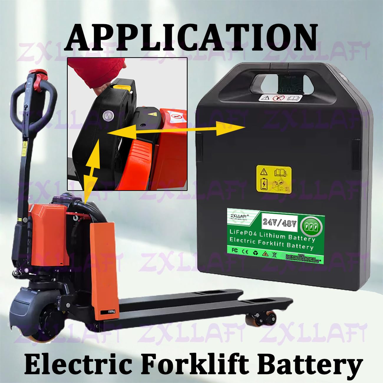 Batteria transpallet Elettrico 24V 48V Batteria al Litio per transpallet Elettrico PTE15Q Batterie sostitutive per transpallet PTE20Q con BMS e Maniglia
