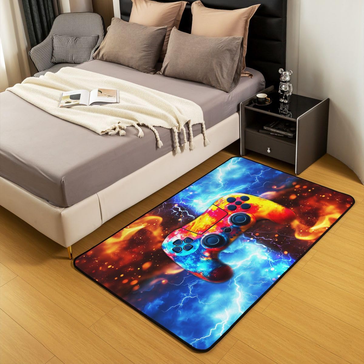 Tapis Salon 100x150cm Gamer Tapis Chambre Exterieur Intérieur Gaming Antidérapant Doux Décoration De Salle De Jeu pour Salon Et Chambre Gamepad Lavable Moderne Contrôleur Console Jeu