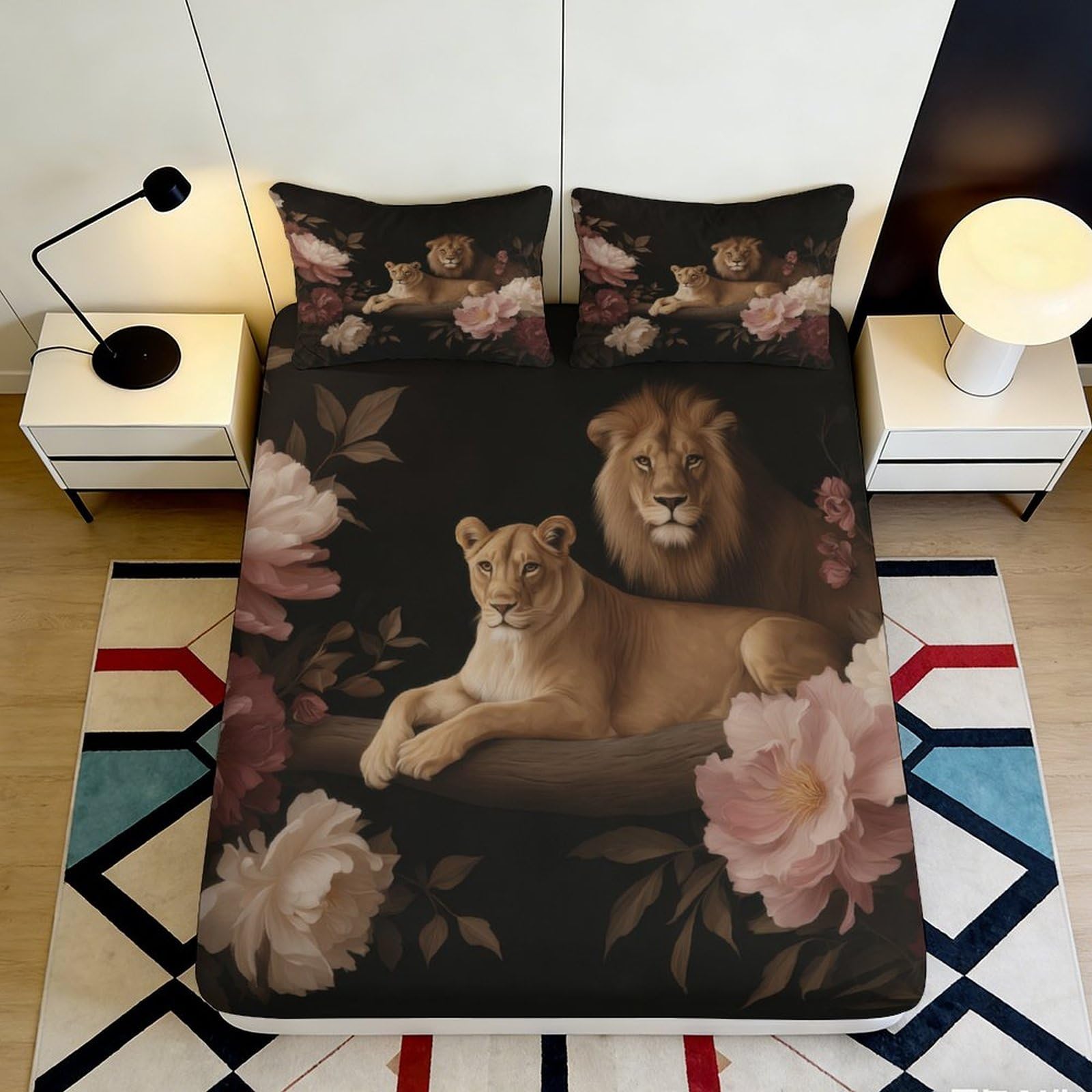 3D Printed Dog Sunflower Fitted Sheet Microfiber Deep Pocket Non-Slip Bedroom Animal Mattress Fitted Cover for Adults Teens 90x200x25cm