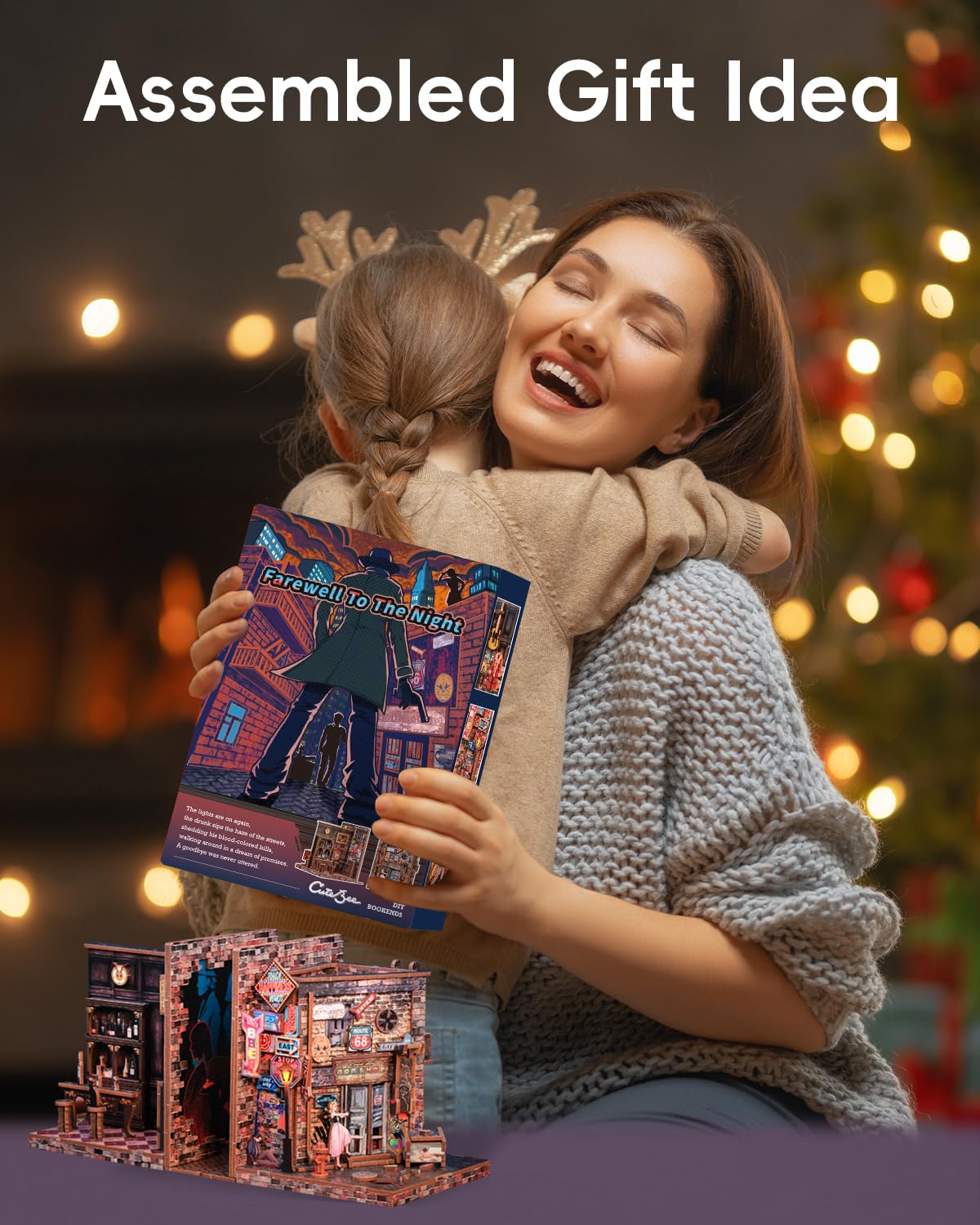 CUTEBEE Book Nook Kit – Fermalibri fai da te, in miniatura, per libreria, decorazione Diorama per adulti, da costruire, 2 pezzi (Farewell to The Night)