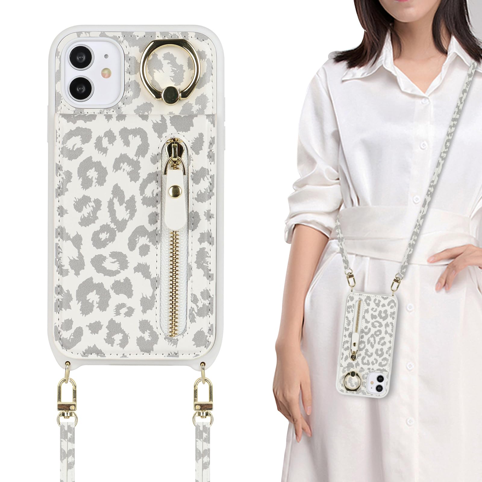 Compatible For IPhone 16 Wallet Case, Crossbody Strap PU Leather Folio Phone Cover, Zipper