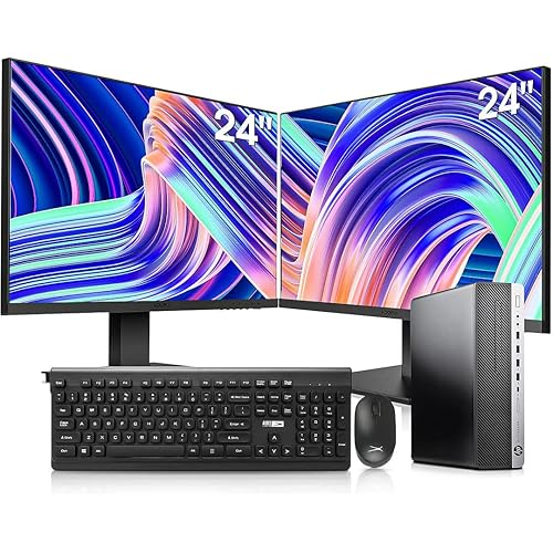 HP Elitedesk 800 G3 SFF Desktop PC Bundle - Intel i7-6700,16GB DDR4,256GB NVMe SSD + 2TB HDD,DVDRW,DP/HDMI,AX200 Wi-Fi 6,Dual 24'' KOORUI Monitors, Wireless Keyboard & Mouse (Renewed), Black/Silver