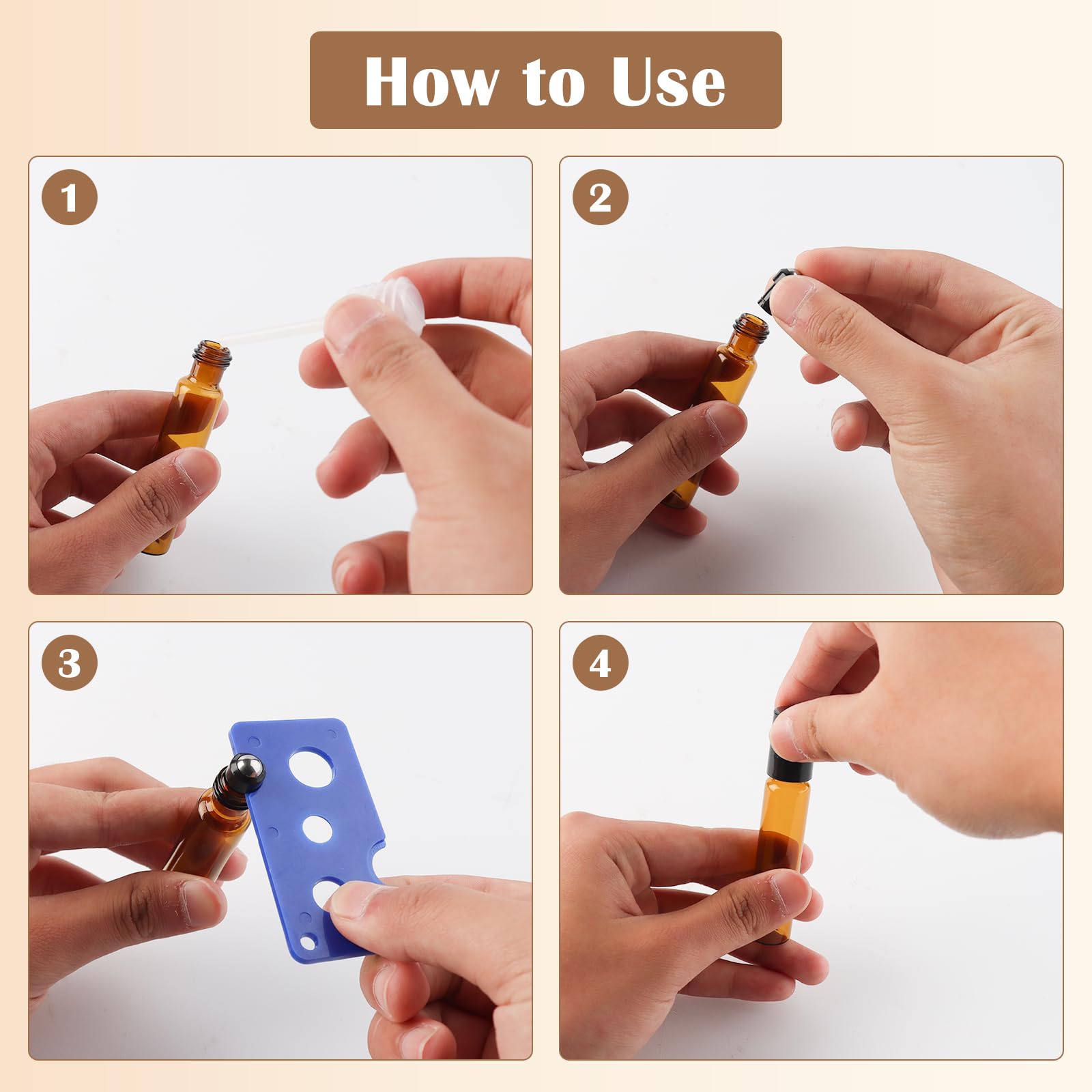 12 Pièces Bouteilles à Huile Essentielle en Verre, 10ml Flacons Roll-on en Verre Rechargeable, Marron Flacon Roll on Vide, Bouteille à Rouleau D'huile Essentielle pour Parfums Aromathérapie Massage