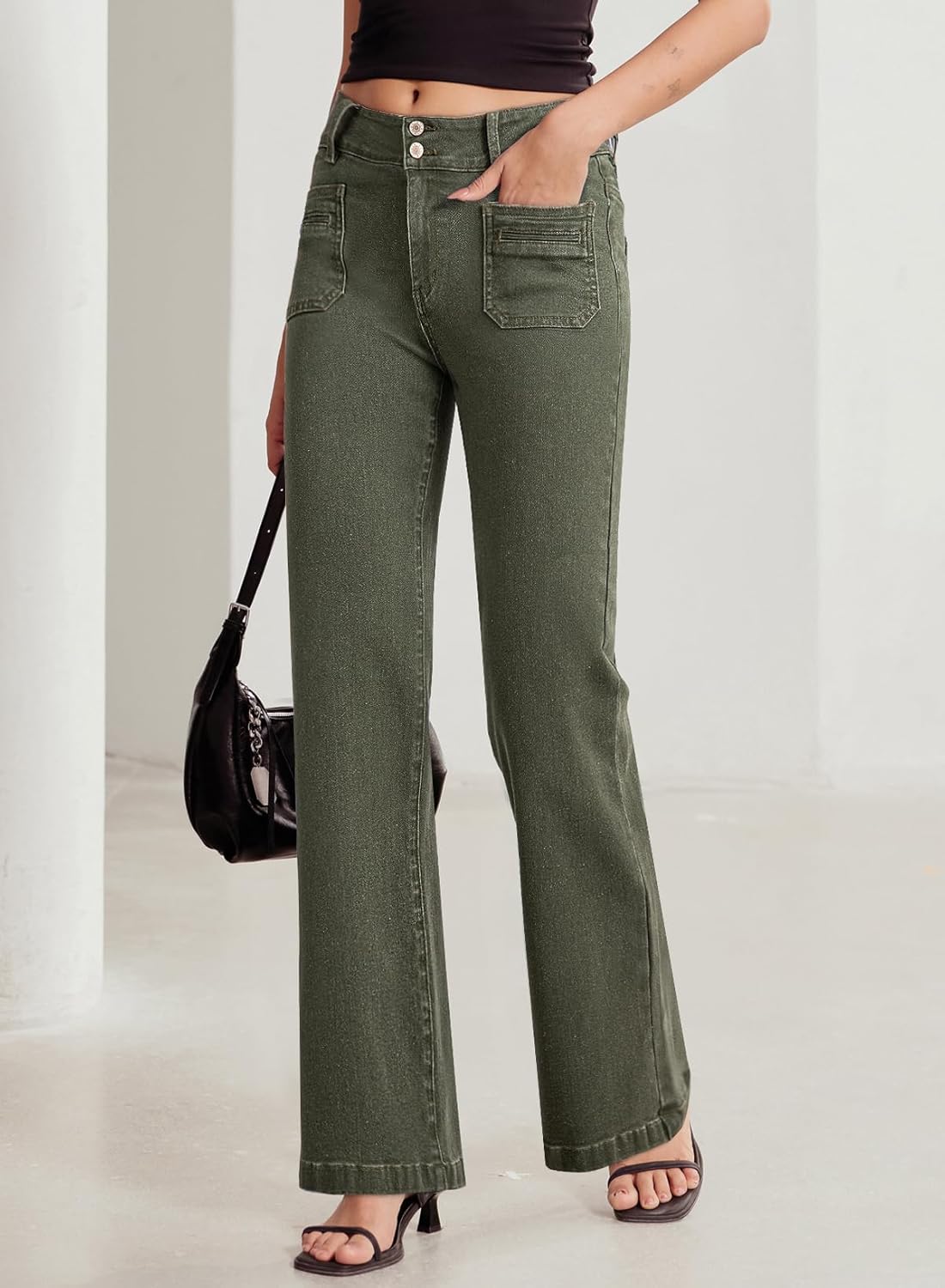 Sidefeel Women's Wide Leg Jeans High Waisted Tummy Control Stretchy Pockets Front Straight Leg Jeans - Image 3