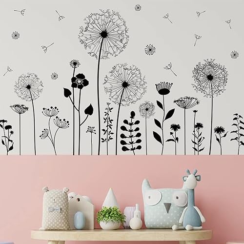 Miniatura 4 de Calcomanías de pared grandes de diente de león, atractivas calcomanías de pared de flores voladoras, decoración de pared de plantas extraíbles,
