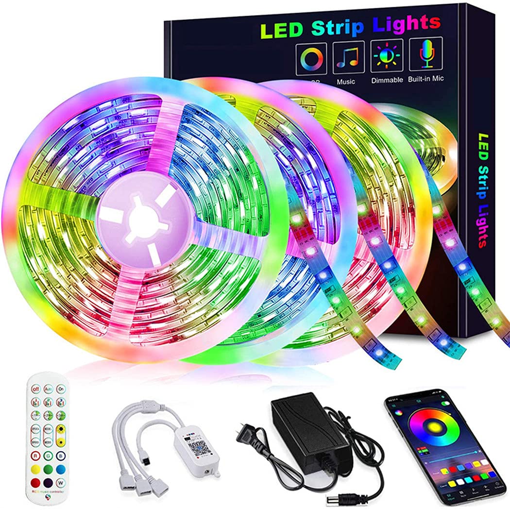 Nastro Led Blutooth Striscia Led 5050 RGB Luce Led Dimmerabile con Telecomando Nastro Autoadesivo Ghirlanda Luminosa Controllata da APP Smartphone Sincronizzare con Battita Musica (15M)