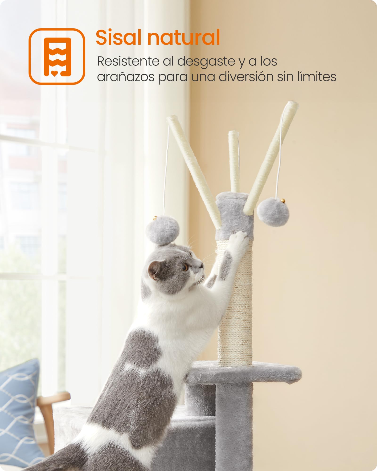 Feandrea Árbol de Gatos, Torre de Juegos, Gatito, Gris Claro PCT143W01