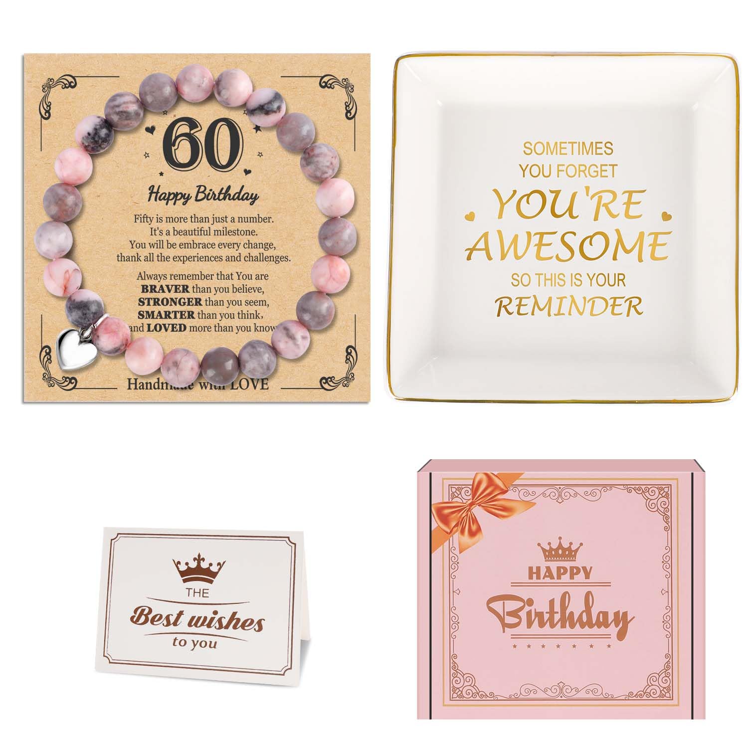 60th Birthday Gifts for Women, Natural Stone Bracelet Jewelry Dish  Birthday Gifts Box for 60 Years Old Women, Inspirational 60th Birthday  Gifts Idea