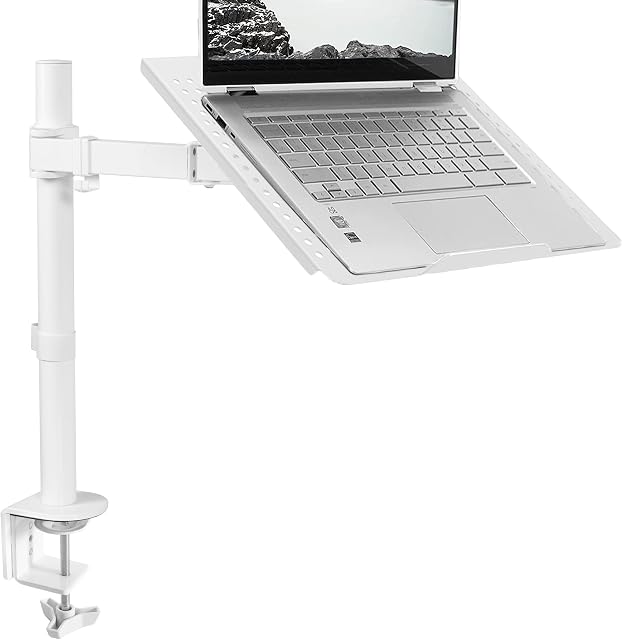 VIVO Single Laptop Notebook Desk Mount Stand, Fully Adjustable Extension with C-clamp, Fits up to 17 inch Laptops, White, STAND-V001LW