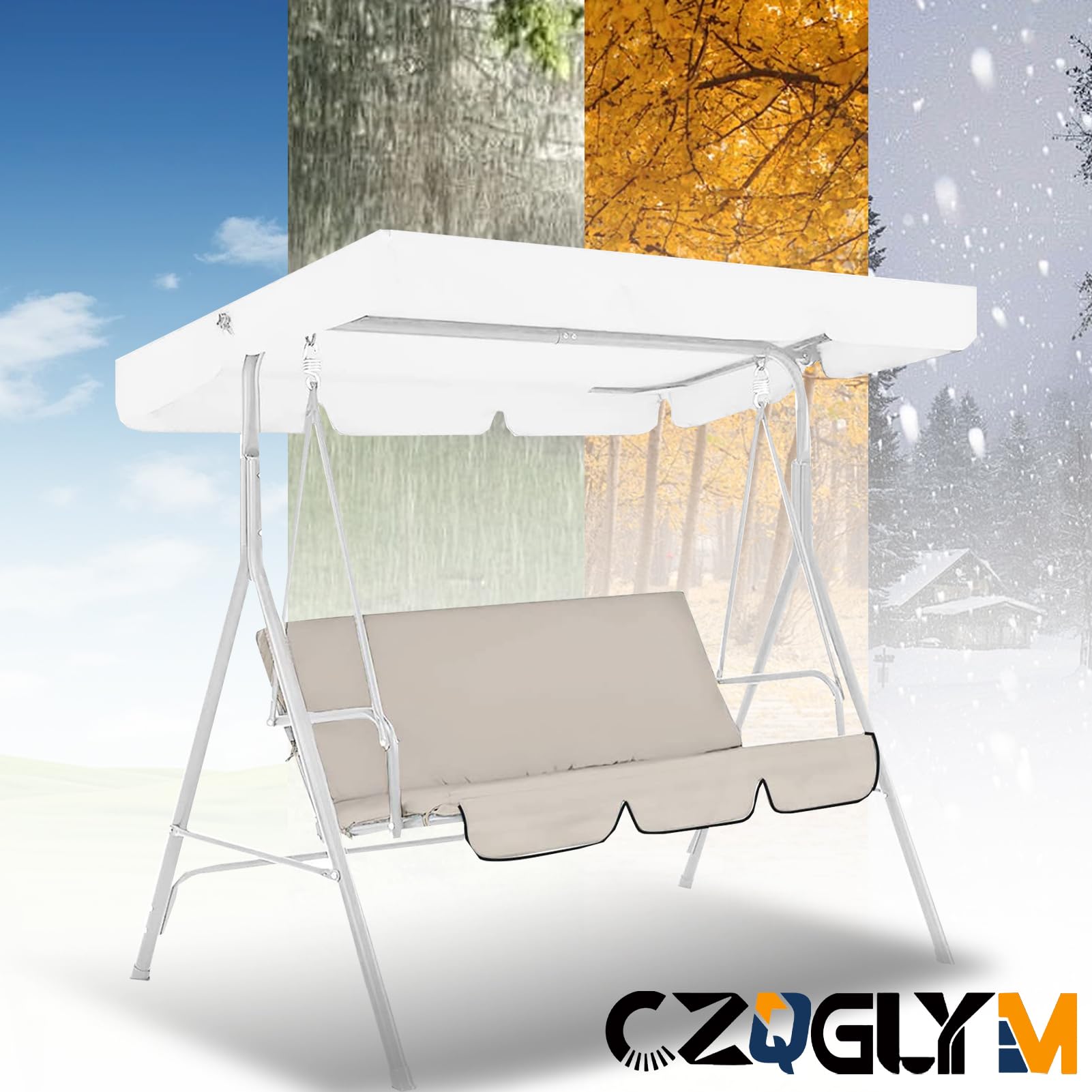 Housse de Siège de Jardin pour Balançoire de Jardin,2/3 places,600D Tissu Oxford,Imperméable Housse de Siège de Balancelle,,150 x 50 x 10 cm,pour porche,cour (Beige,150× 50×10 cm)