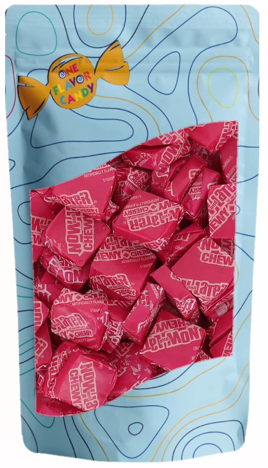 Now and Later Taffy Chews Candies Best Chewing Candy Bulk in Resealable Bag (Pack of 100) (Cherry)